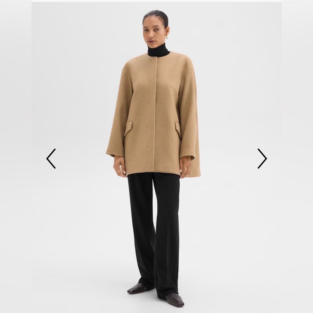 Theory Women’s Crew Cape Back Coat Camel Wool Cashmere Winsome 2 Size M NWT